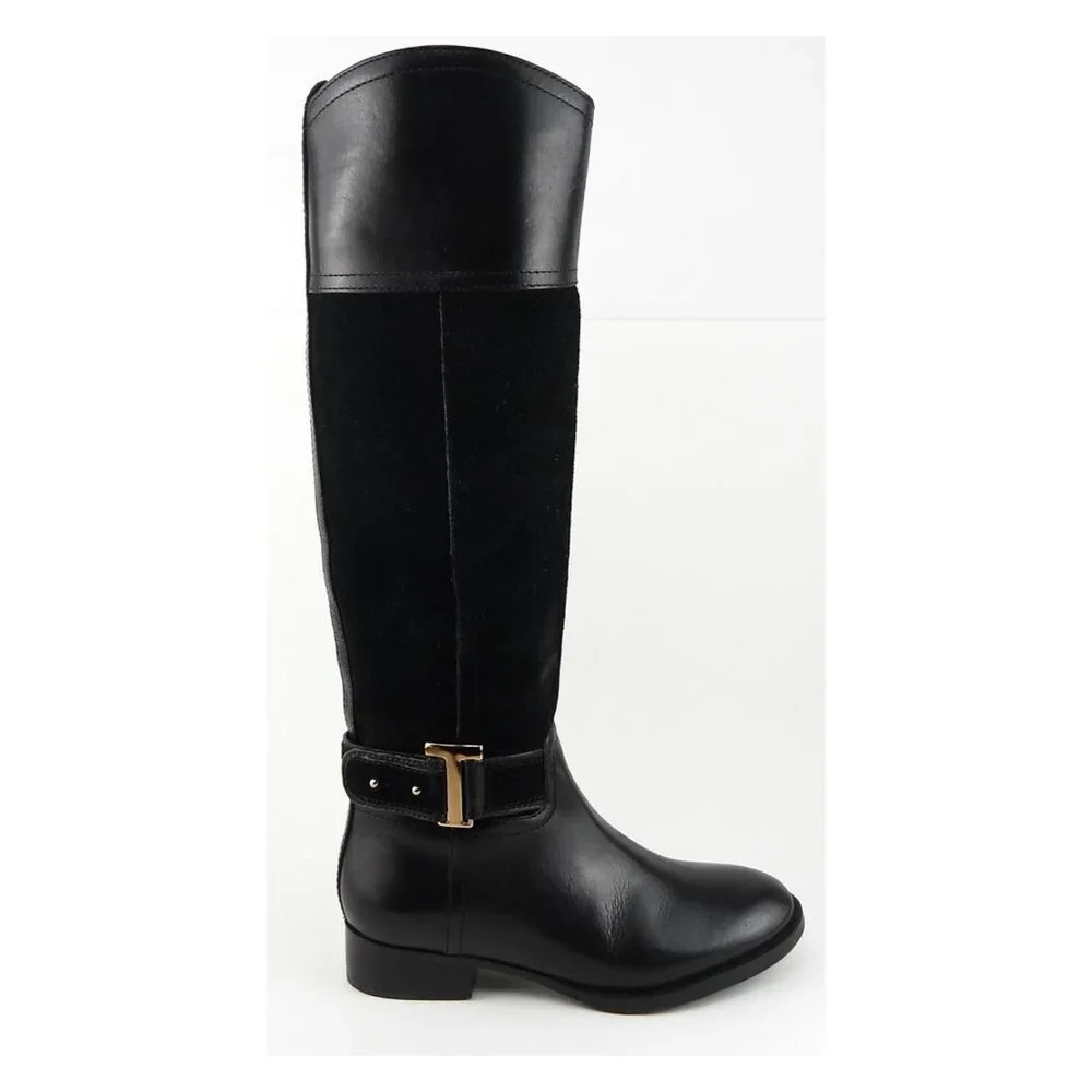 TORY BURCH Tenley‎ Black Leather Suede Combo Designer Riding Boots